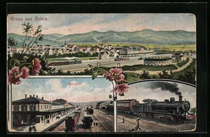 Ansichtskarte Bebra, Gesamtansicht mit Bahnhof, Bahnhof mit Zügen - Picture 1 of 2