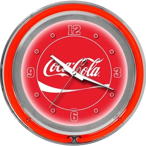 Chrome Double Ring Neon Clock, 14" - Retro Wall Decor, Vintage Style, Home Ba... - Picture 1 of 4