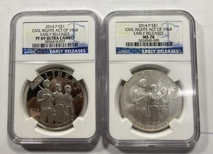 (2) 2014 $1 Civil Rights Act Silver Dollars NGC PF69/MS70 Early Releases It 9566 - Picture 1 of 5