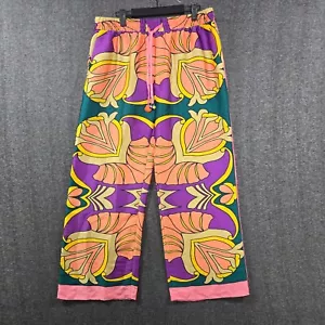 NWT ZARA Satin Effect Printed Pants Wide Leg Orange/Pink/Purple Drawstring Sz L - Picture 1 of 10