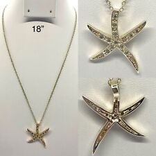 Vtg Sterling Silver Starfish Faux Diamond Dainty Minimalist Necklace 18”