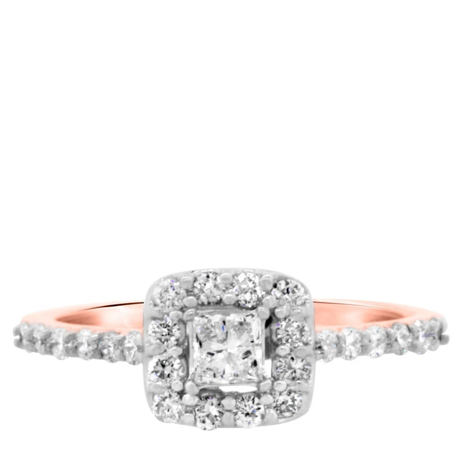 Anillo de compromiso de diamantes de corte princesa de 2,00 quilates con acabado de oro rosa de 14 quilates Foto 1 de 1