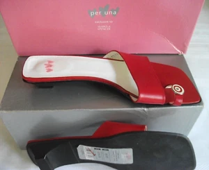 Red Leather Mules size 6 toe ring M & S Vintage Per Una square toe worn once - Picture 1 of 5