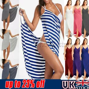 Women Bikini Cover Up Swim Beachwear Striped Wrap Sarong Beach Dress Plus Size - Picture 1 of 26