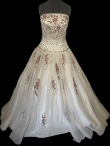 Wedding Dress Size 10/12 Cream Fairytale Tulle Berry Embroidered Sparkling £1200 - Picture 1 of 18