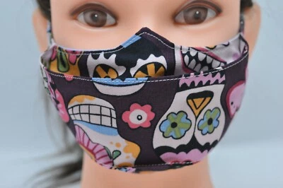 Day Of The Dead 面膜可调节口罩可重复使用 + 可洗棉紫色 — 第 1/4 张图片