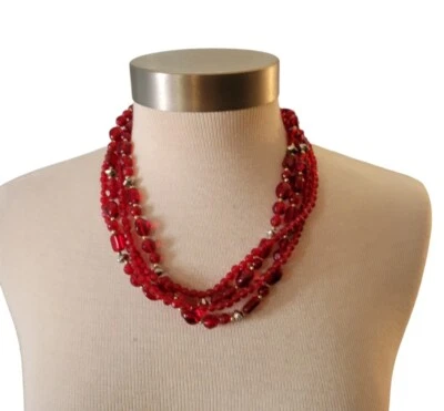 Collar Multi Hilo Rojo Acrílico Cuentas 20" San Valentín Navidad  Foto 1 de 4