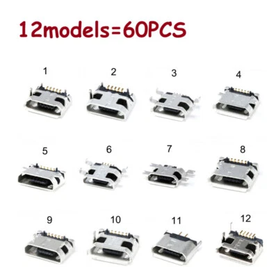 60pcs=12 Modelsx5 Micro USB Connector 5Pin Jack Socket Female For Mobile Tablete