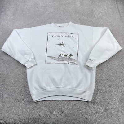 VINTAGE Christian Sweatshirt Mens Large White Wise Men Jesus Religious 80s - Image 1 of 4
