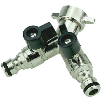 Verteiler 2-Wege mit Absperrhähnen Anschluß 3/4"-1/2"-1/2" für Garten Schlauch - Bild 1 von 4