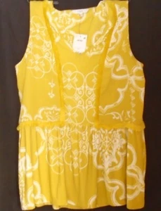 Next Tile Print Top chartreuse yellow fringe edging blouse Size 12 New Tags BNWT - Picture 1 of 5