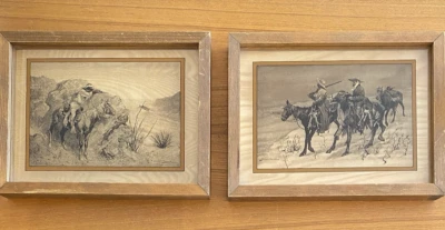 Frederic Remington Photo Art on Glass (2) 1974 Framed By Lucid Lines Vintage - Image 1 of 4