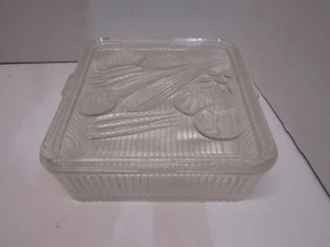 Vintage Federal Ribbed Clear Glass Square Refrigerator Dish w/Vegetable Lid - Picture 1 of 3