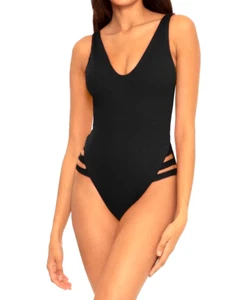 Becca by Rebecca Virtue Rib Sophie Strappy High Leg One-Piece Large $138 991347 - Picture 1 of 6