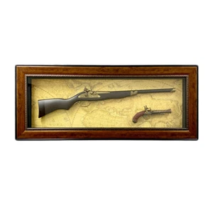 Home Decor Antique Large Plastic Gun Timber Frame with Glass Face Wall Mounted - Picture 1 of 7