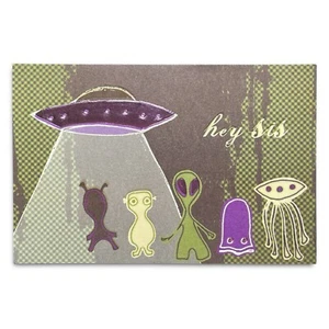 Tarjeta de CUMPLEAÑOS vanguardista PARA HERMANA, familia alienígena real de American Greetings + sobre - Imagen 1 de 4