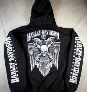 NWT HARLEY DAVIDSON Men’s Black Pull Over Hoodie Motorcycle Printed Graphic XL - Picture 1 of 10