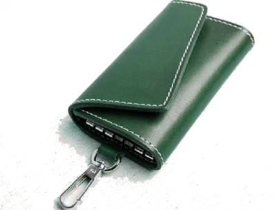 name ID card wallet purse key case Ring holder cow Leather pouch bag green 600 - Image 1 of 3