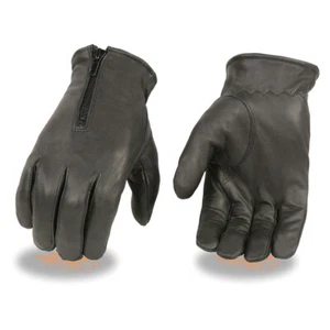 Men's Casual Thermal Lined Premium Leather Zippered Gloves with Zipper Blk - Picture 1 of 1