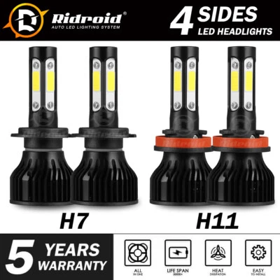 Combo H11 H7 LED Headlight Bulb Kit High Low Beam Super Bright 6000K Xenon White - Image 1 of 4