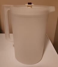 Vintage Large Frosted TUPPERWARE Pitcher With Almond and Brown Push Button Lid