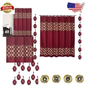 All-Season Elegant Rose Shower Curtain Set with 12 Hooks - Modern Style - Picture 1 of 8