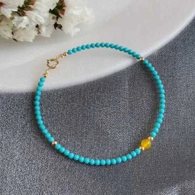 4MM Beautiful Natural Baltic Amber Turquoise Beads Bracelet Dark Matter Glowing - Image 1 of 4