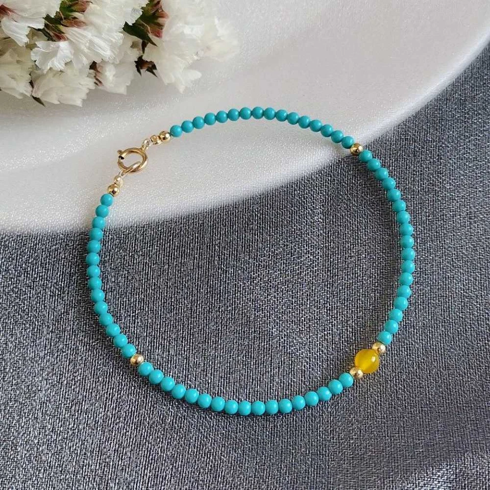 4MM Beautiful Natural Baltic Amber Turquoise Beads Bracelet Dark Matter Glowing - Image 1 of 4