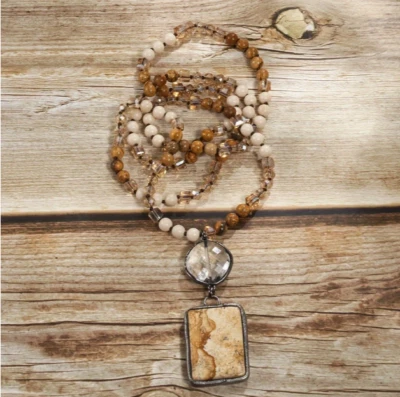 波西米亚项链天然石珠时尚珠宝全新免运费 — 第 1/2 张图片