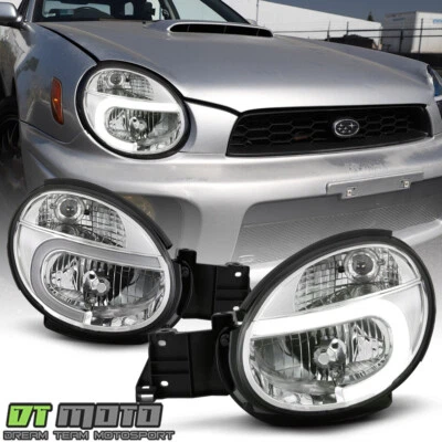 2002-2003 Subaru Impreza Outback WRX RS TS Chrome LED Tube Headlights Headlamps - Image 1 of 4