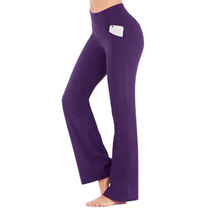 4-Pockets Soft Bootcut Yoga Pants Women High Waist Workout Ladies Long Bootleg