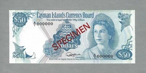 CAYMAN ISLANDS $50 Dollars 1974 (1987) P-9s Specimen AU-UNC Net, QEII, 300 Print - Picture 1 of 2