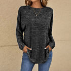 Women Baggy Tunic Tops Ribbed T Shirt Long Sleeve Ladies Casual Blouse Size