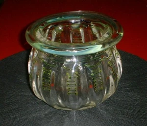Bowl by Karg, signed vintage collectible. clear w/ green & gold. Impressive! - Picture 1 of 5