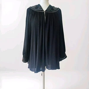 1970s Black Beaded Shoulder Jersey Crepe Drapey Jacket - S-M - Picture 1 of 11
