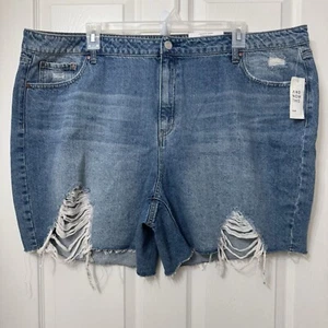 And Now This Augie Blue Denim Jean Shorts 22W High Rise 90s Boyfriend Distress - Picture 1 of 11