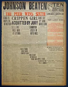 1910 Chicago Front Page - Barney Oldfield Beats Boxer Jack Johnson in Auto Race - Picture 1 of 3