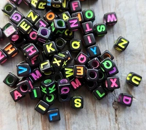 Letter Beads Bulk 100 Random Colorful Black Cube 6mm Lot - Bild 1 von 3