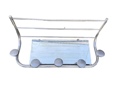 ANCIEN PORTE MANTEAU VESTIAIRE ALUMINIUM 5 PATÈRE GLACE MIROIR PAS D ÉCOLE  - Photo 1/4
