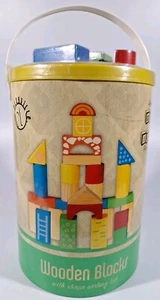 Wooden Blocks w/Shape Sorting Lid 100 pcs. - Spark Creativity and Imagination! - Picture 1 of 5