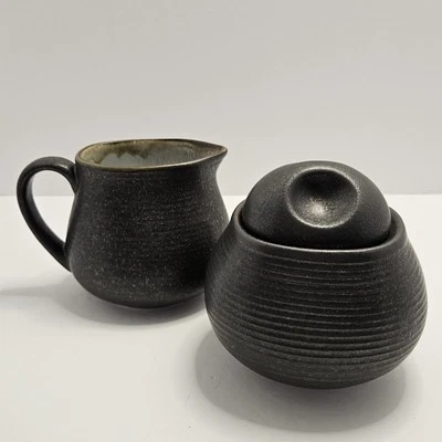 Vintage Sango Nova Art Deco Cream and Sugar Set - Matte Dark Gray  Foto 1 de 4