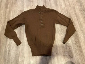 Vintage Military Sweater Mens M Olive Drab Wool Pullover 5 Button Army 80s 90s - Picture 1 of 6