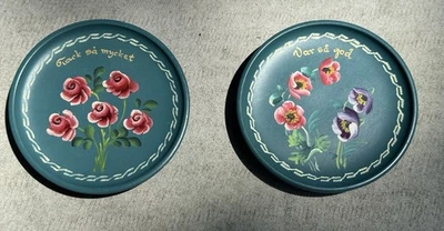 Pair Of Hand Painted Decorative Norwegian Rosemaling Wooden Plates 5.5” - Image 1 of 4
