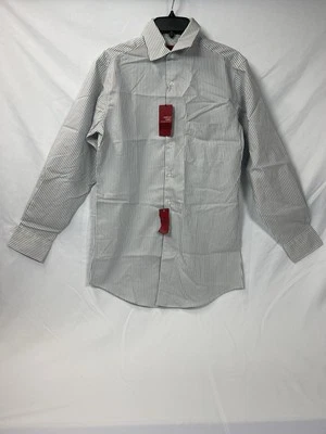 Camisas masculinas ALFANI FITTED tecido elástico cinza listrado fino manga longa TAMANHO P - Imagem 1 de 4