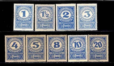 Austria Scott #J84-J92 Mint-OGH 1920-1921 Ultra Blue Postage Due Stamps - Image 1 of 2