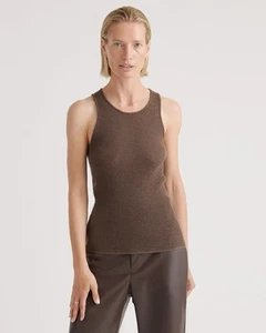 Quince Featherweight Cashmere Ribbed Tank In Brown Size L NWT - Picture 1 of 7