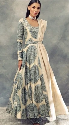 Gorgeous NWT Bhumika Sharma Turquoise Printed & Embroidered Anarkali Set XXL - Image 1 of 4