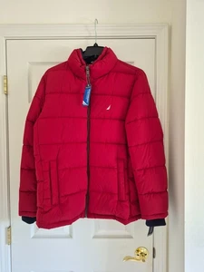 Nautica Men's Puffer Jacket with Bib Insert, Wind and Water Resistant Large Red - Picture 1 of 16