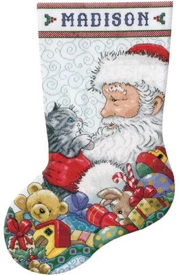 DIY Design Works Santa & Kitten Christmas Counted Cross Stitch Stocking Kit 5973 - Image 1 of 3