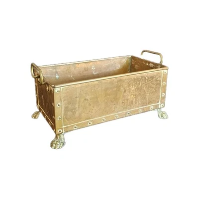 A 19thC Copper & Brass Riveted Rectangular Jardinière on Four Lions Paw Feet - Image 1 of 4